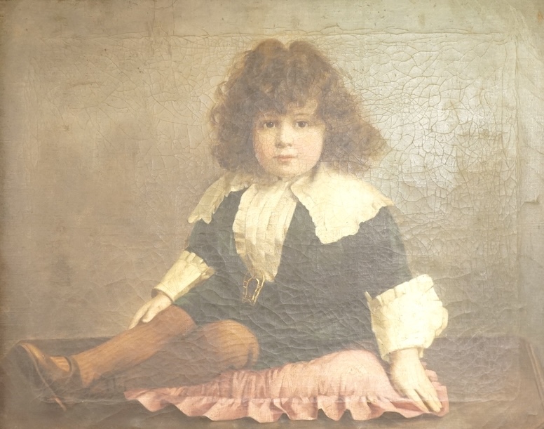 Mid Victorian School, Portrait of a seated child, unsigned, oil on canvas, 39 x 49cm